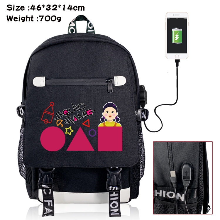 Squid game Canvas Backpack School Bag with Flip Data Cable