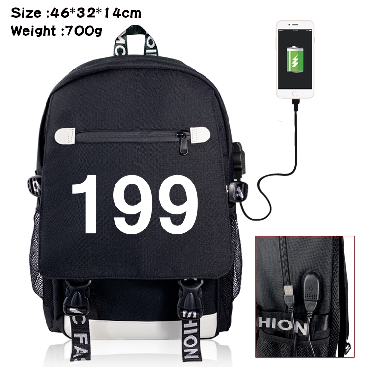 Squid game Canvas Backpack School Bag with Flip Data Cable