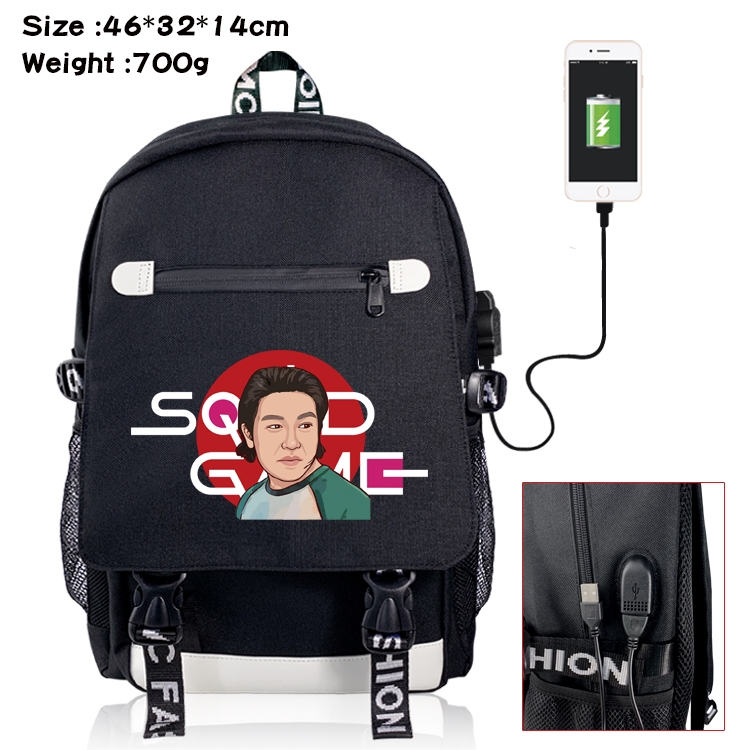 Squid game Canvas Backpack School Bag with Flip Data Cable