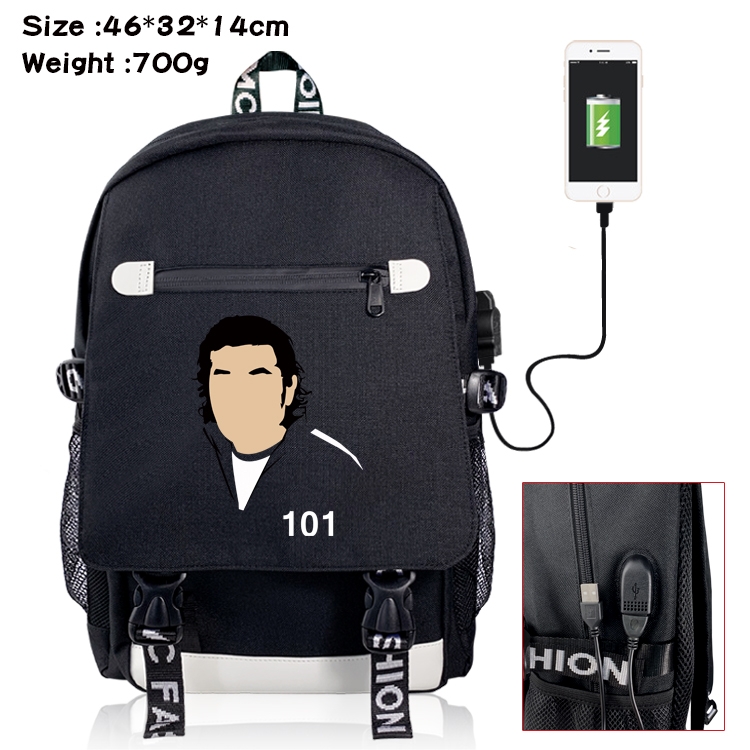 Squid game Canvas Backpack School Bag with Flip Data Cable