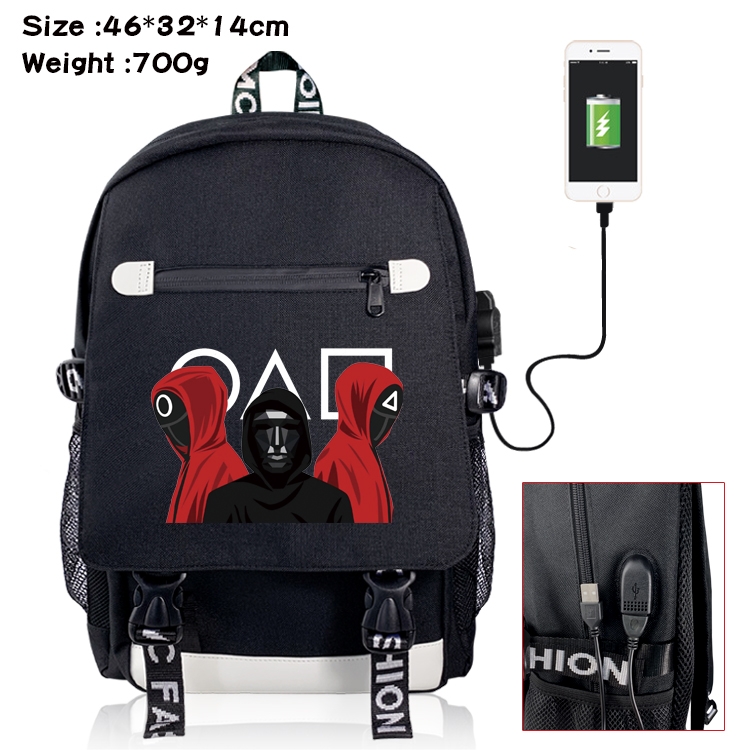 Squid game Canvas Backpack School Bag with Flip Data Cable