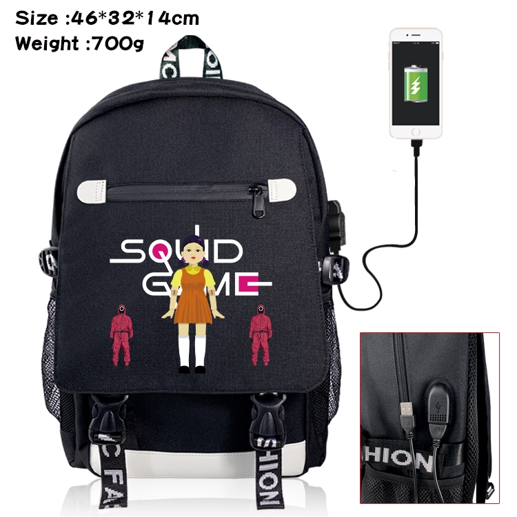 Squid game Canvas Backpack School Bag with Flip Data Cable