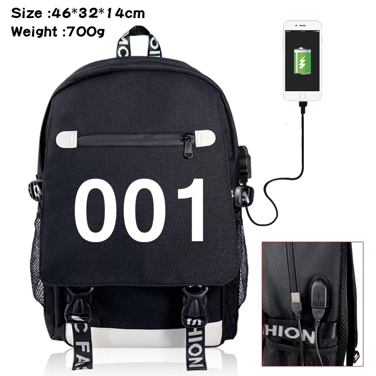 Squid game Canvas Backpack School Bag with Flip Data Cable