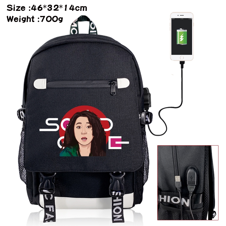 Squid game Canvas Backpack School Bag with Flip Data Cable