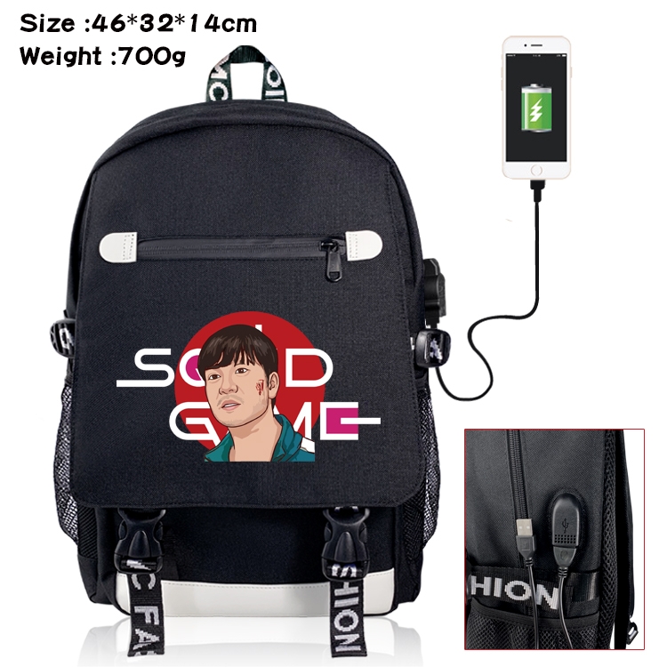 Squid game Canvas Backpack School Bag with Flip Data Cable