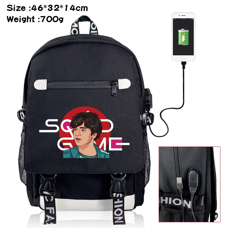 Squid game Canvas Backpack School Bag with Flip Data Cable