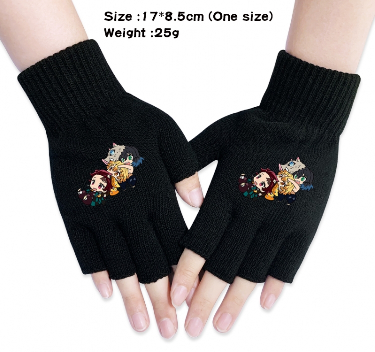 Demon Slayer Kimets Anime knitted half finger gloves 17x8.5cm