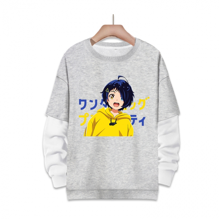 WONDER EGG PRIORITY Anime fake two-piece thick round neck sweater from S to 3XL