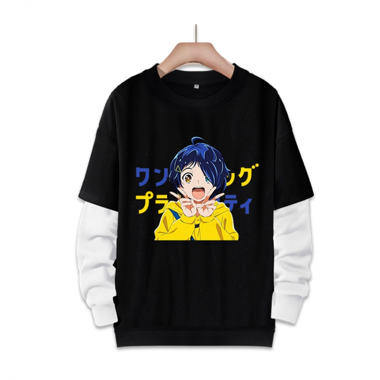 WONDER EGG PRIORITY Anime fake two-piece thick round neck sweater from S to 3XL