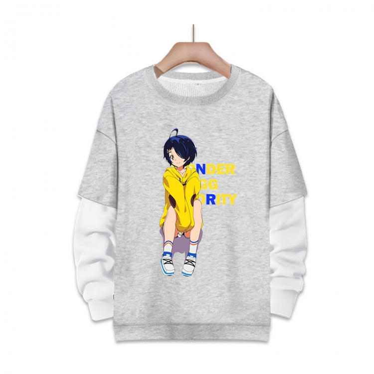 WONDER EGG PRIORITY Anime fake two-piece thick round neck sweater from S to 3XL