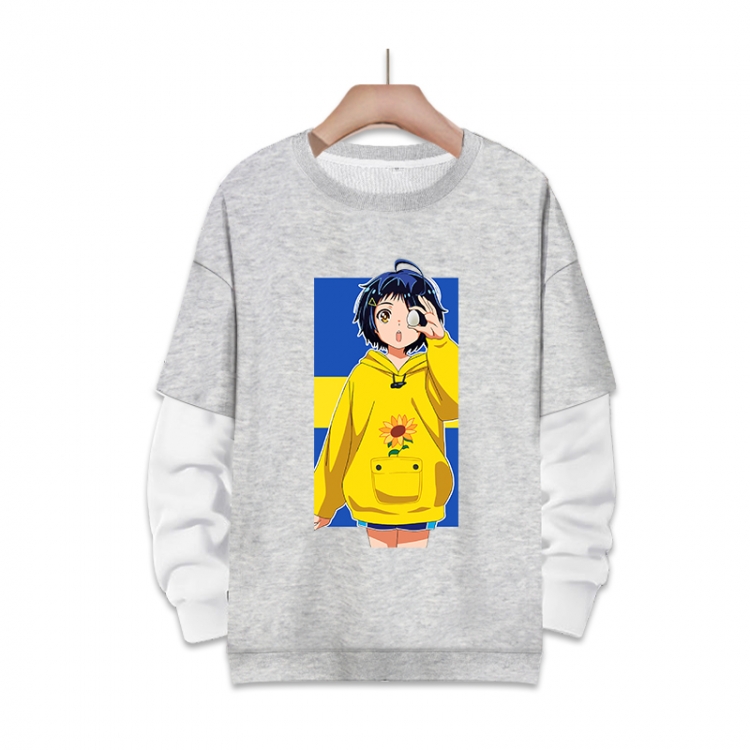 WONDER EGG PRIORITY Anime fake two-piece thick round neck sweater from S to 3XL