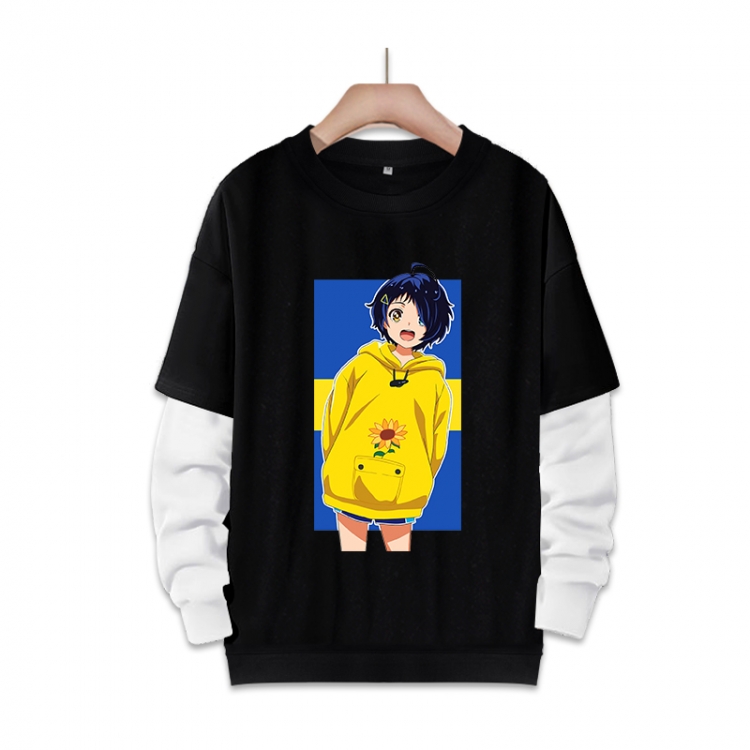 WONDER EGG PRIORITY Anime fake two-piece thick round neck sweater from S to 3XL