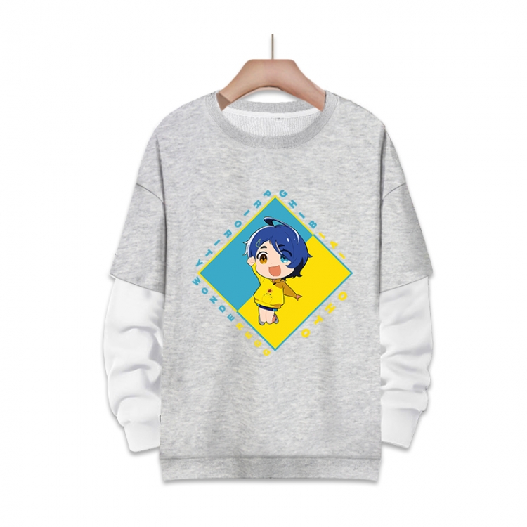 WONDER EGG PRIORITY Anime fake two-piece thick round neck sweater from S to 3XL