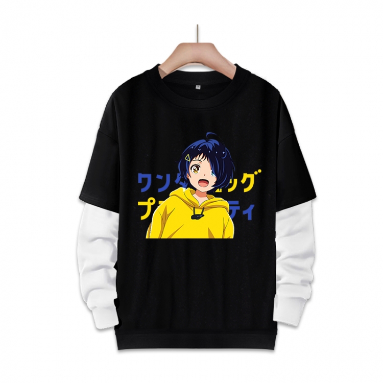 WONDER EGG PRIORITY Anime fake two-piece thick round neck sweater from S to 3XL