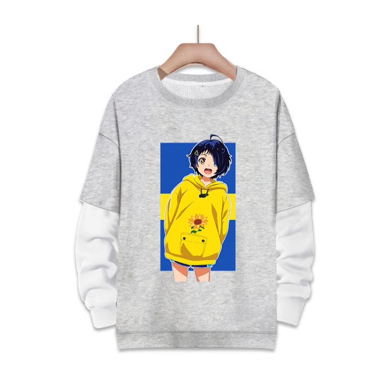 WONDER EGG PRIORITY Anime fake two-piece thick round neck sweater from S to 3XL