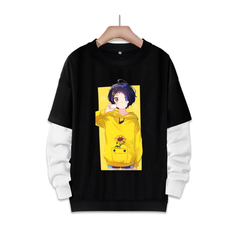 WONDER EGG PRIORITY Anime fake two-piece thick round neck sweater from S to 3XL