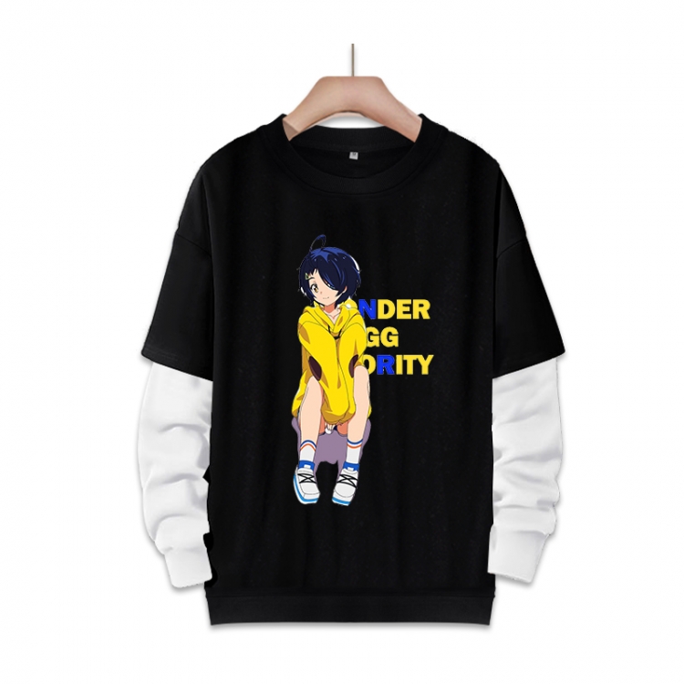 WONDER EGG PRIORITY Anime fake two-piece thick round neck sweater from S to 3XL