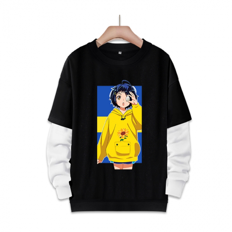 WONDER EGG PRIORITY Anime fake two-piece thick round neck sweater from S to 3XL