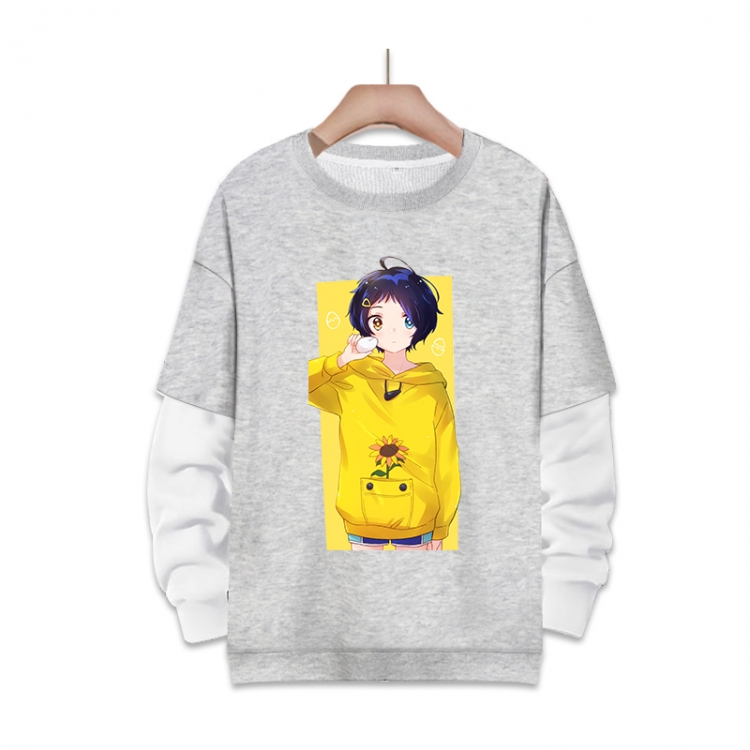 WONDER EGG PRIORITY Anime fake two-piece thick round neck sweater from S to 3XL