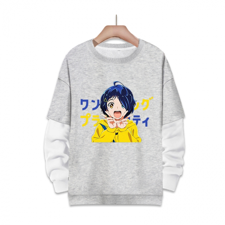 WONDER EGG PRIORITY Anime fake two-piece thick round neck sweater from S to 3XL