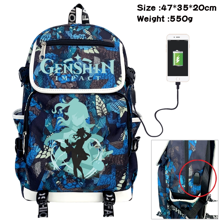 Genshin Impact  Camouflage Waterproof Canvas Flip Backpack Student School Bag 47X35X20CM