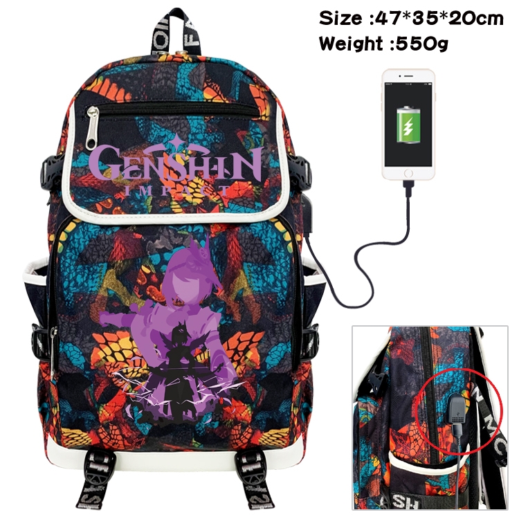 Genshin Impact  Camouflage Waterproof Canvas Flip Backpack Student School Bag 47X35X20CM