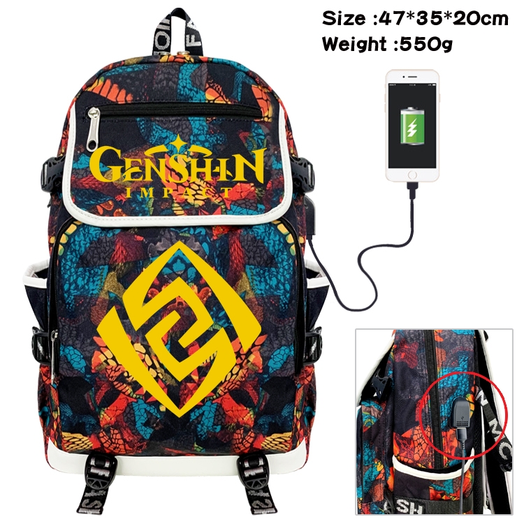 Genshin Impact  Camouflage Waterproof Canvas Flip Backpack Student School Bag 47X35X20CM