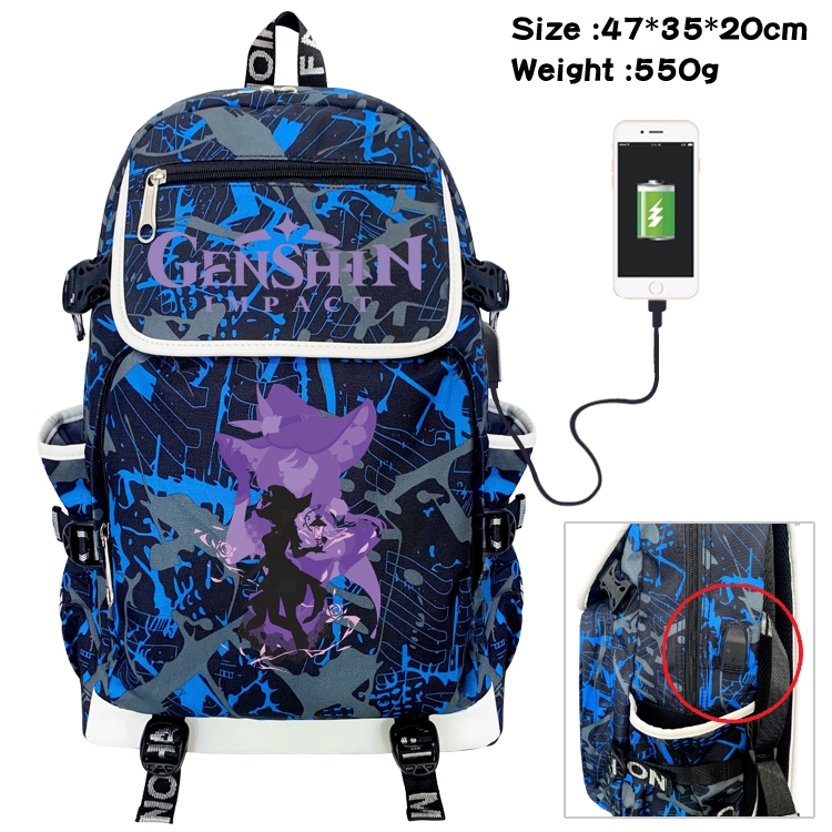 Genshin Impact  Camouflage Waterproof Canvas Flip Backpack Student School Bag 47X35X20CM