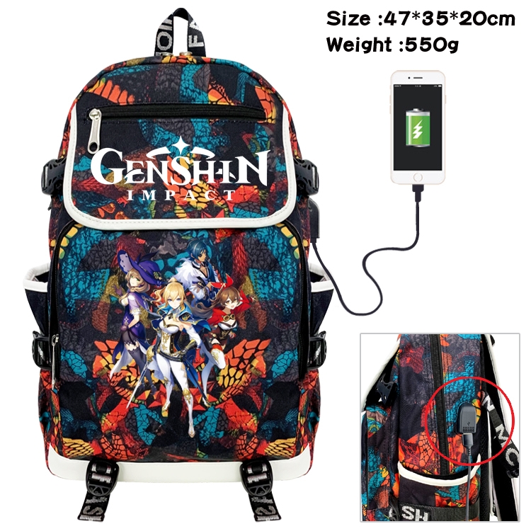 Genshin Impact  Camouflage Waterproof Canvas Flip Backpack Student School Bag 47X35X20CM