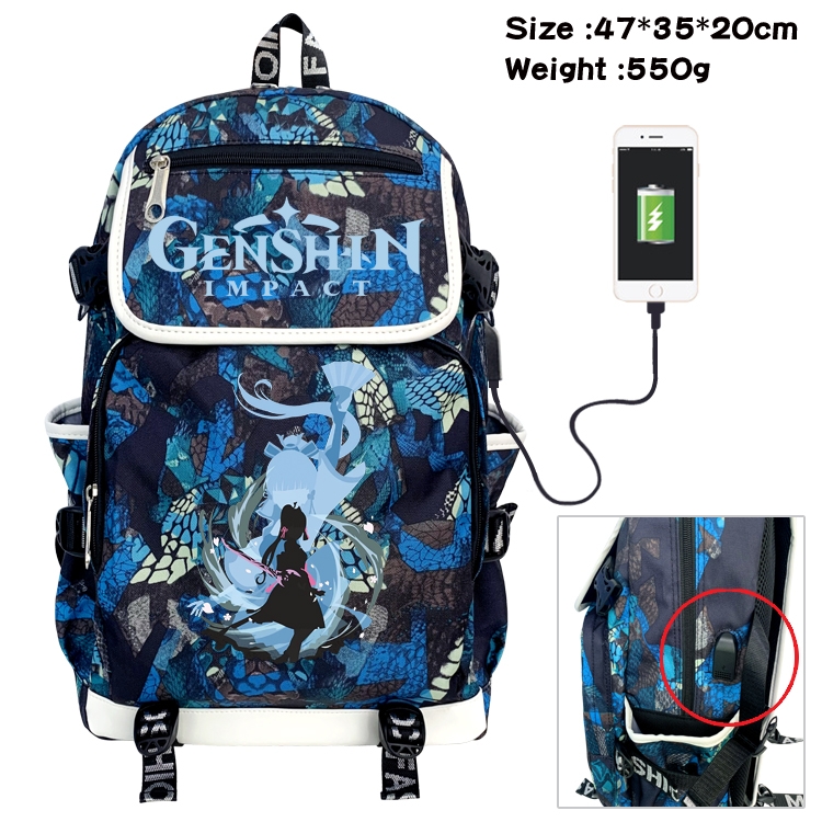 Genshin Impact  Camouflage Waterproof Canvas Flip Backpack Student School Bag 47X35X20CM