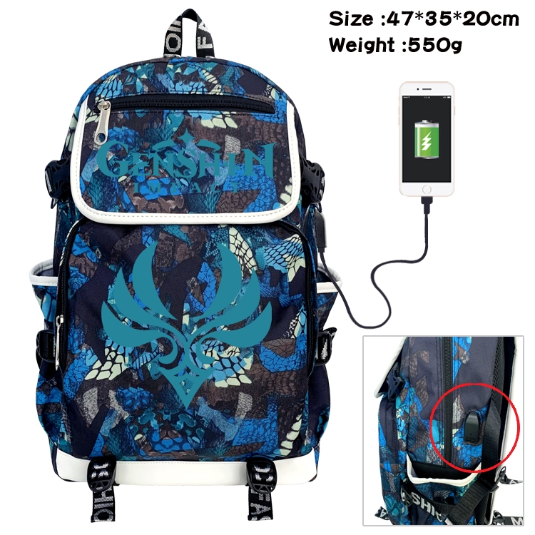 Genshin Impact  Camouflage Waterproof Canvas Flip Backpack Student School Bag 47X35X20CM