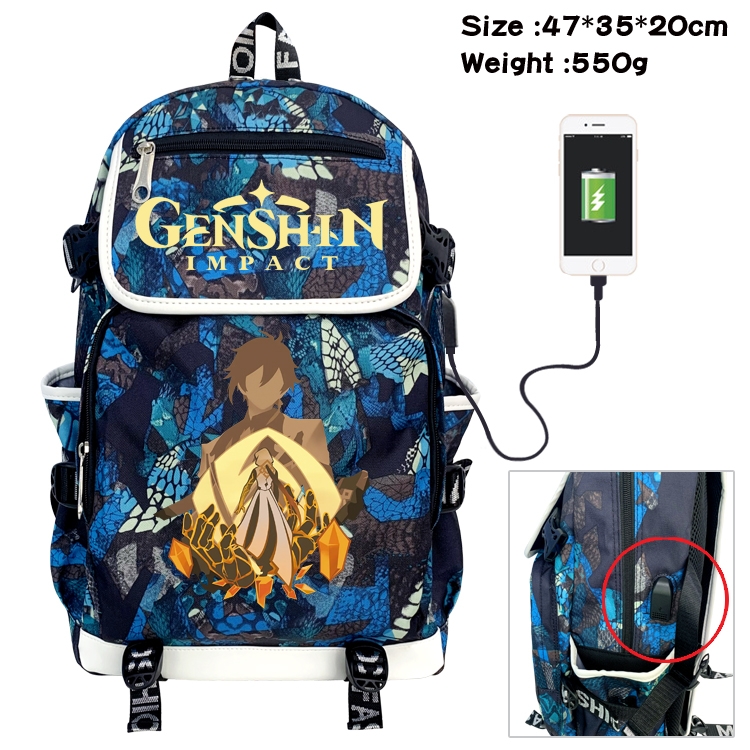 Genshin Impact  Camouflage Waterproof Canvas Flip Backpack Student School Bag 47X35X20CM