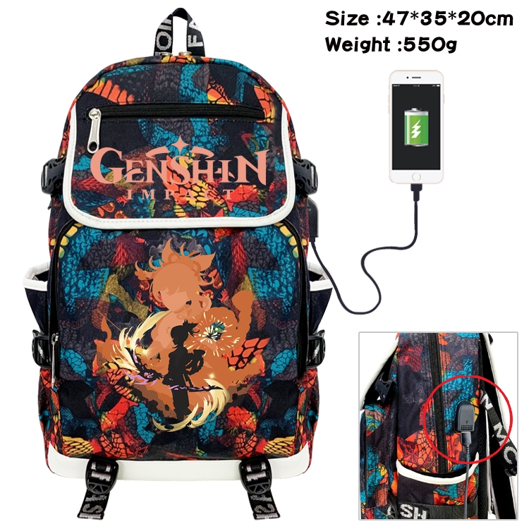 Genshin Impact  Camouflage Waterproof Canvas Flip Backpack Student School Bag 47X35X20CM