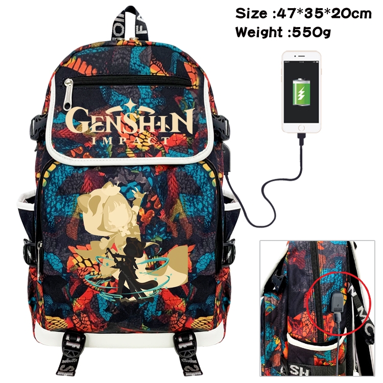 Genshin Impact  Camouflage Waterproof Canvas Flip Backpack Student School Bag 47X35X20CM