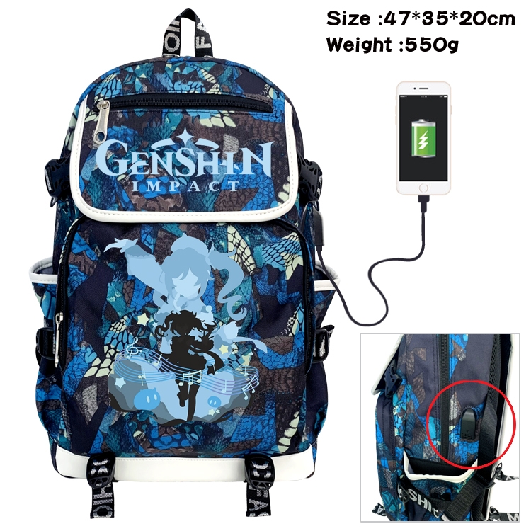 Genshin Impact  Camouflage Waterproof Canvas Flip Backpack Student School Bag 47X35X20CM