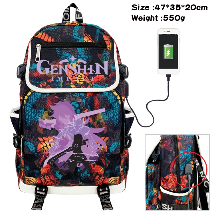 Genshin Impact  Camouflage Waterproof Canvas Flip Backpack Student School Bag 47X35X20CM