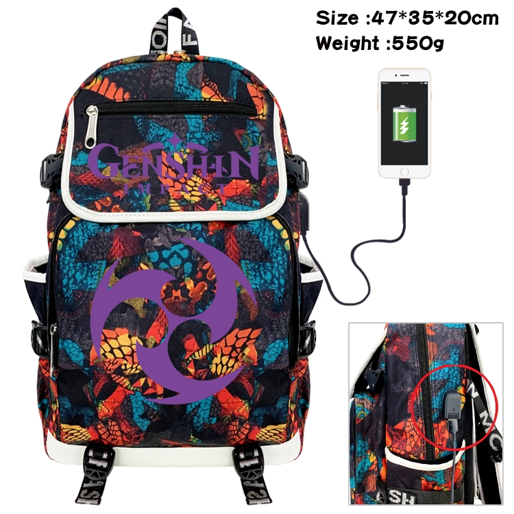 Genshin Impact  Camouflage Waterproof Canvas Flip Backpack Student School Bag 47X35X20CM