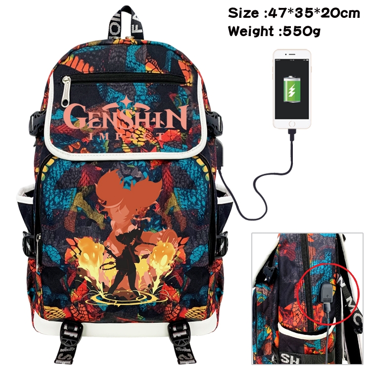 Genshin Impact  Camouflage Waterproof Canvas Flip Backpack Student School Bag 47X35X20CM