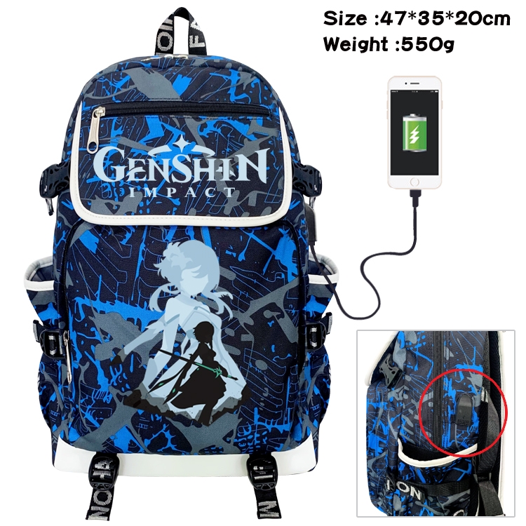 Genshin Impact  Camouflage Waterproof Canvas Flip Backpack Student School Bag 47X35X20CM