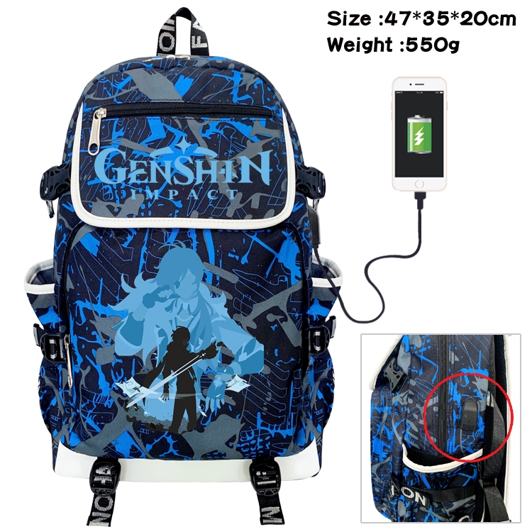 Genshin Impact  Camouflage Waterproof Canvas Flip Backpack Student School Bag 47X35X20CM