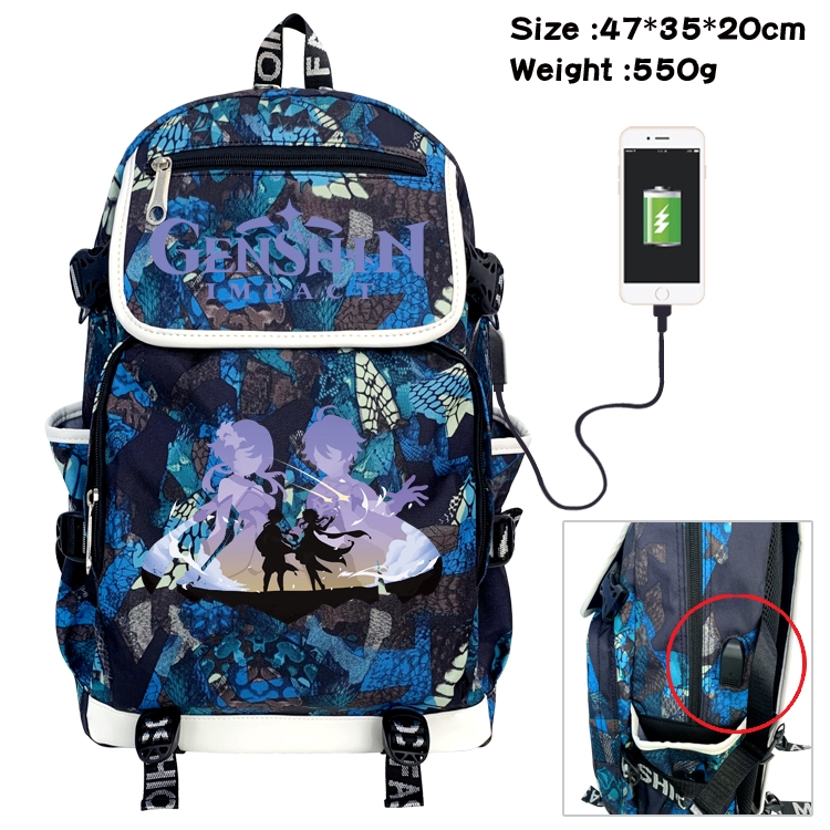 Genshin Impact  Camouflage Waterproof Canvas Flip Backpack Student School Bag 47X35X20CM