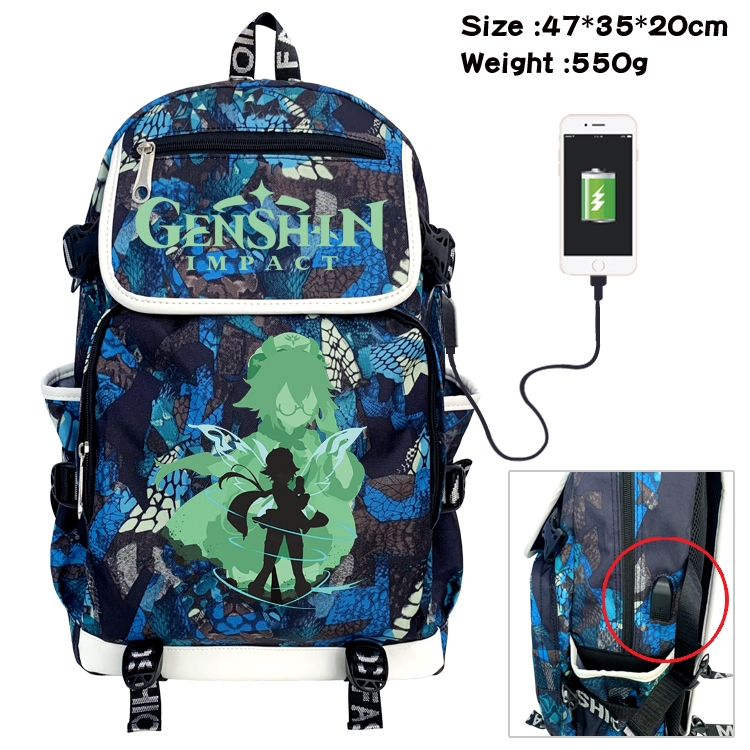 Genshin Impact  Camouflage Waterproof Canvas Flip Backpack Student School Bag 47X35X20CM