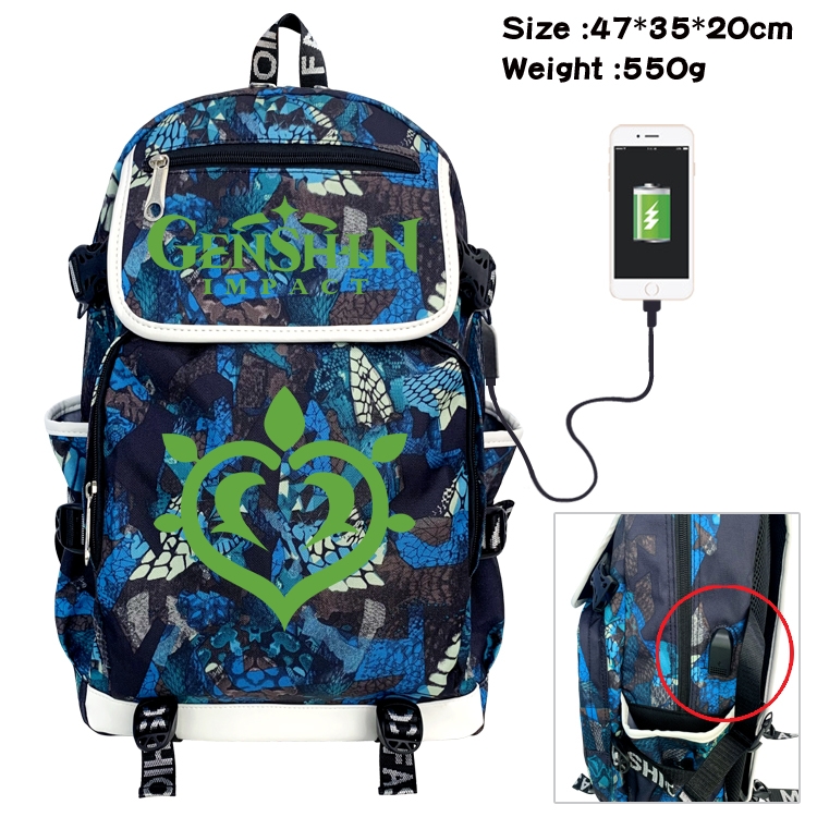 Genshin Impact  Camouflage Waterproof Canvas Flip Backpack Student School Bag 47X35X20CM