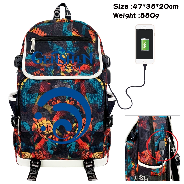 Genshin Impact  Camouflage Waterproof Canvas Flip Backpack Student School Bag 47X35X20CM