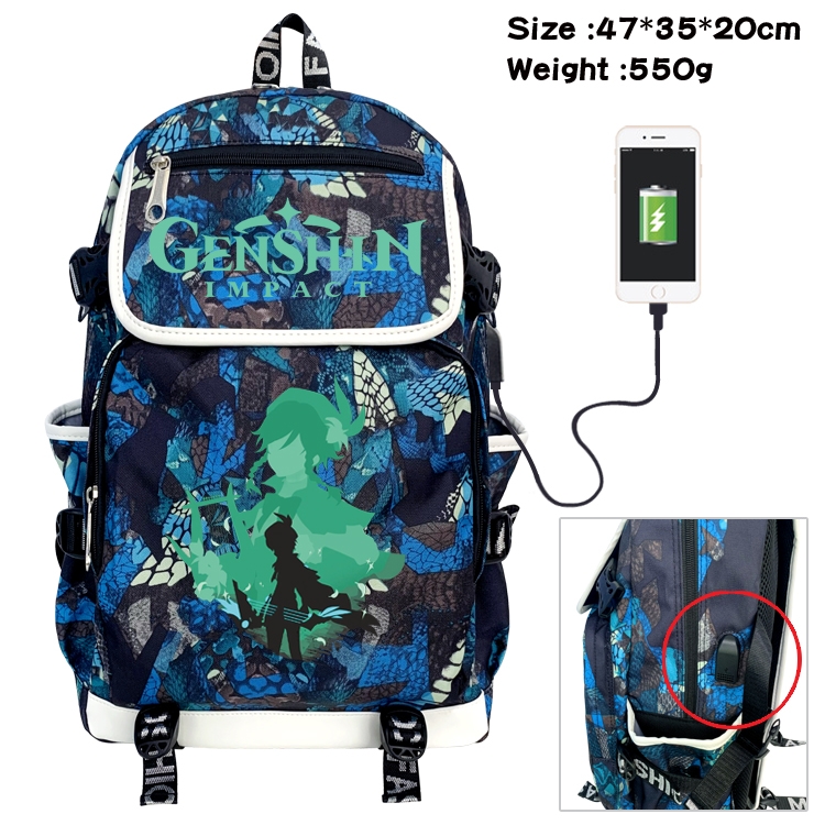 Genshin Impact  Camouflage Waterproof Canvas Flip Backpack Student School Bag 47X35X20CM