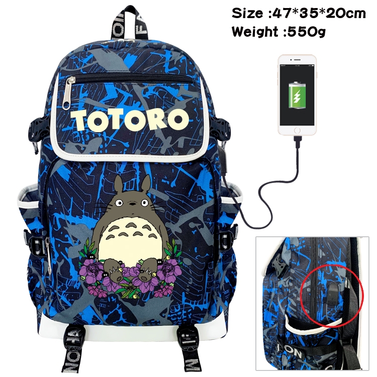 TOTORO Camouflage Waterproof Canvas Flip Backpack Student School Bag 47X35X20CM