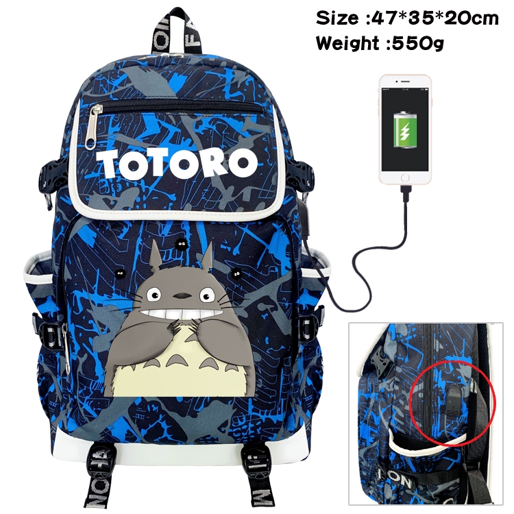 TOTORO Camouflage Waterproof Canvas Flip Backpack Student School Bag 47X35X20CM