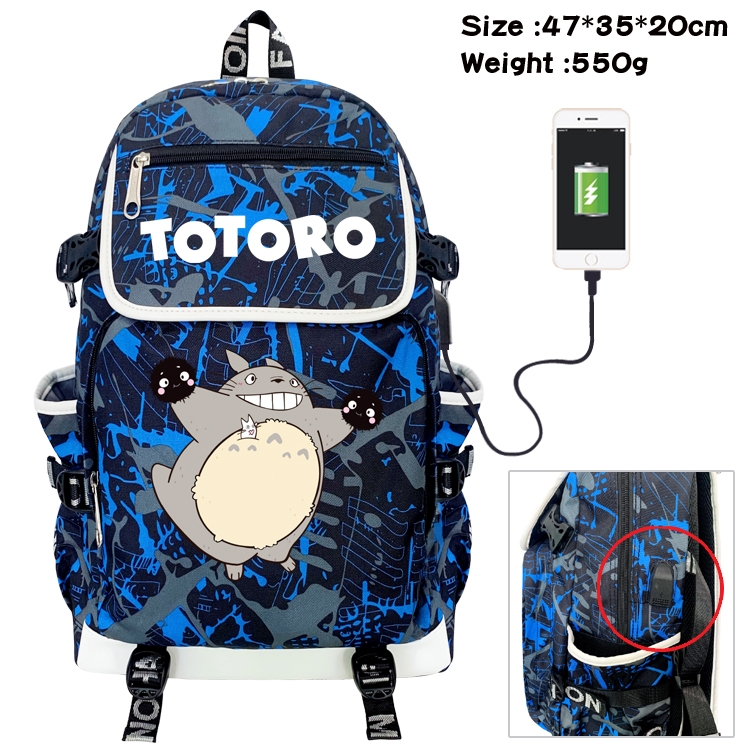 TOTORO Camouflage Waterproof Canvas Flip Backpack Student School Bag 47X35X20CM