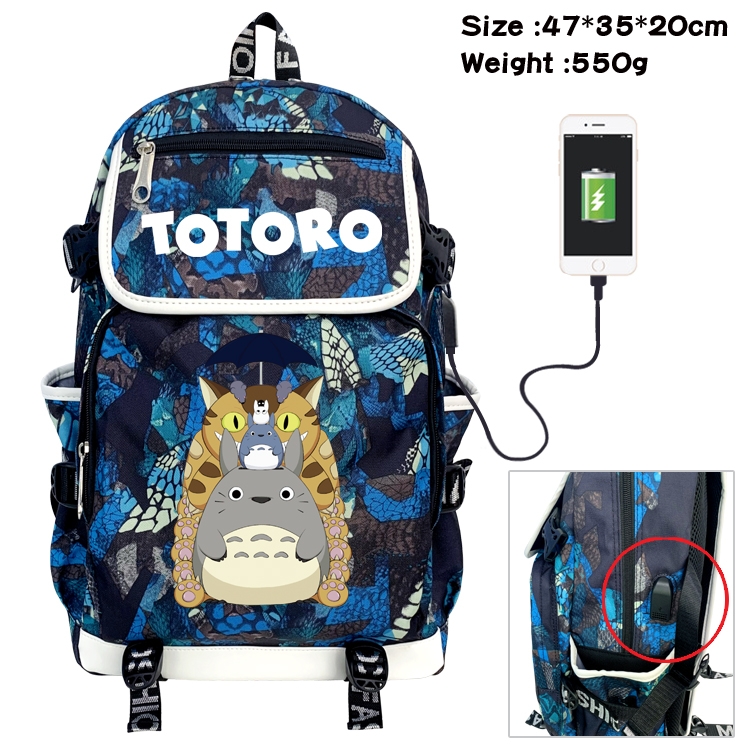 TOTORO Camouflage Waterproof Canvas Flip Backpack Student School Bag 47X35X20CM