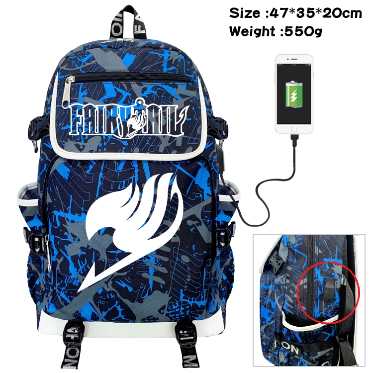 Fairy tail Camouflage Waterproof Canvas Flip Backpack Student School Bag 47X35X20CM